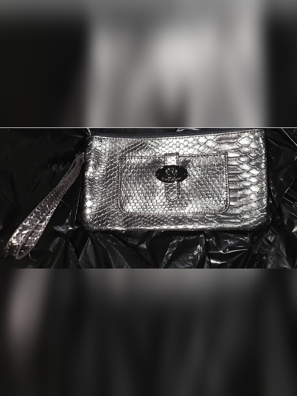 Sharif Metallic Silver Textured Wristlet Clutch